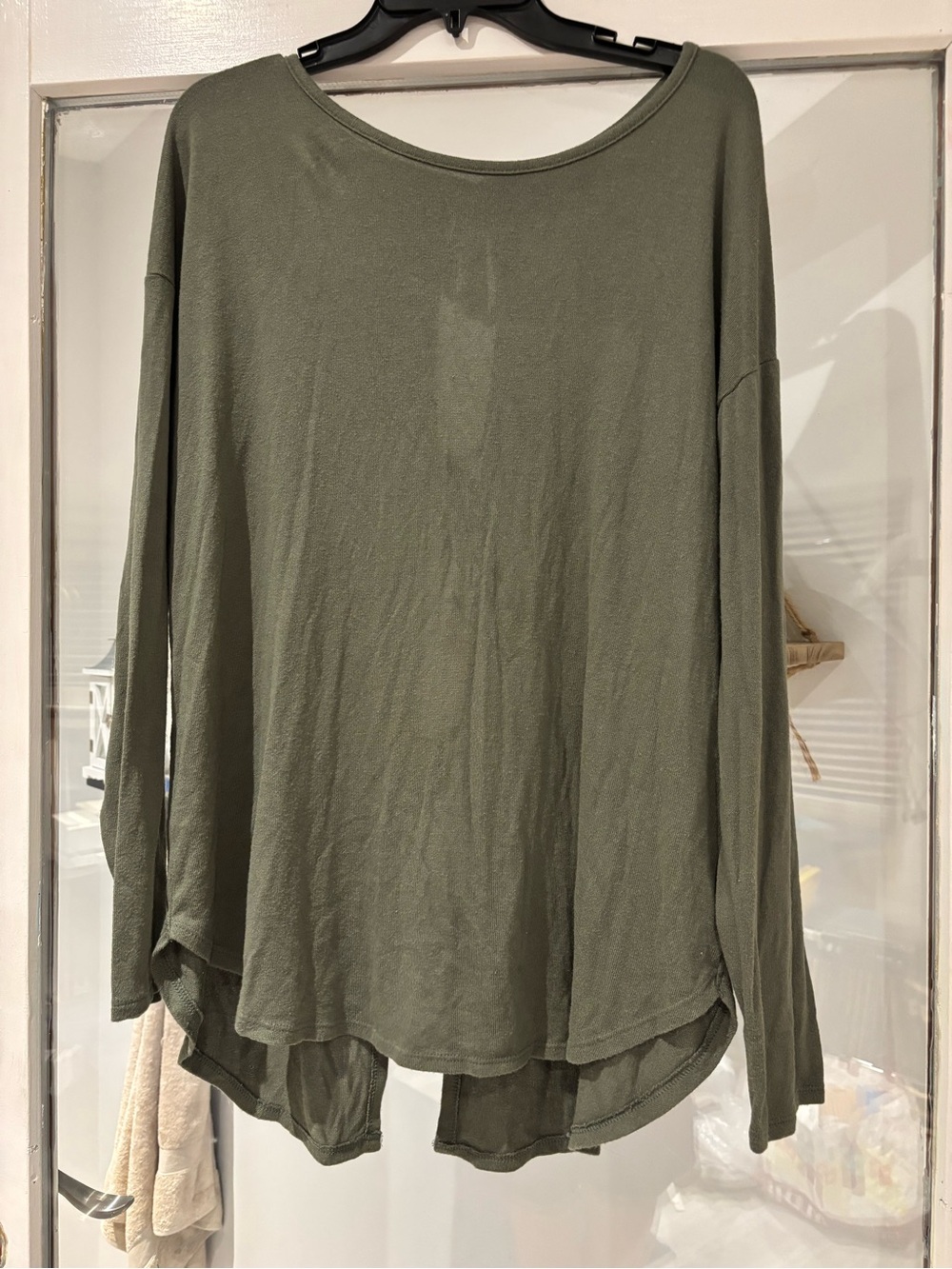 aerie Olive Green Long Sleeve Scoop Neck “Just Add Leggings” Top